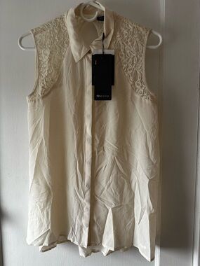 Only Cream Lace-Back Sleeveless Blouse